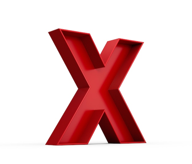 Red alphabet X with inner shadow isolated on white with shadow . 3d illustration