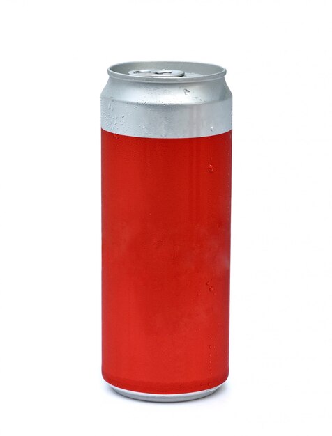 Red aluminum can on white