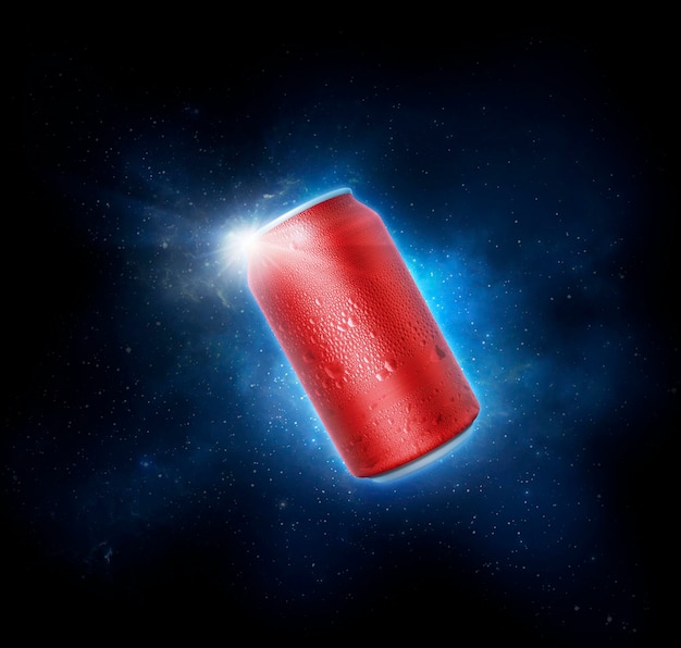 Red aluminum cans with water droplets the drink quench thirst concept