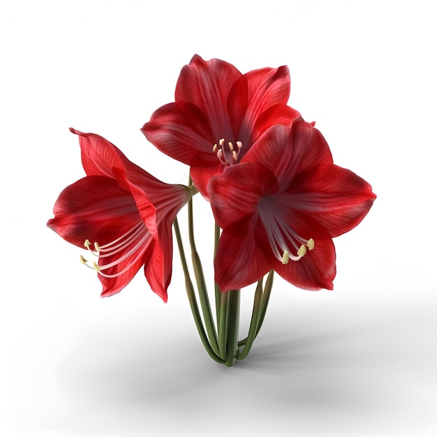 Red amaryllis flowers isolated on white background 3d illustration