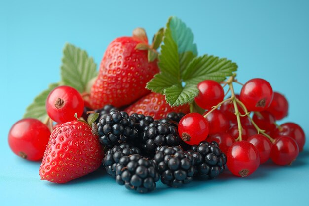 사진 파란색 바탕 에 딸기 가 있는 빨간색 과 검은색 과일