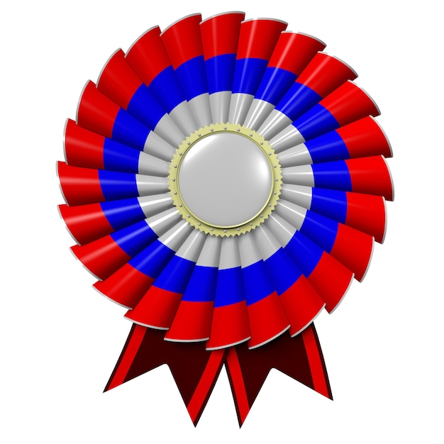 Фото Красный и синий круглый значок с концепцией награждения лентой