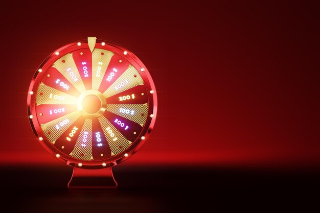 Фото Красное и золотое колесо удачи на темно-красном фоне казино концепция удачи удачи азартные игры игорные заведения веб-сайт шаблон 3d иллюстрация 3d рендеринг копирование пространства