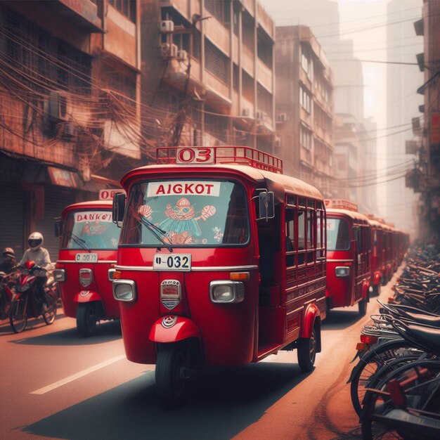 Photo red angkot city transportation cars