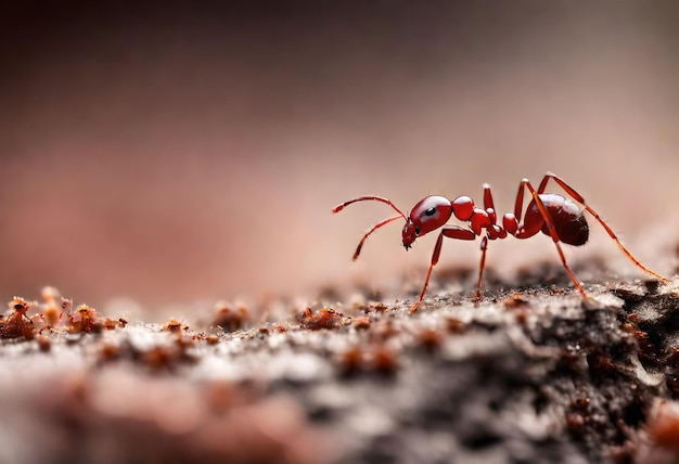 a red ant is on a stone with a red ant on it