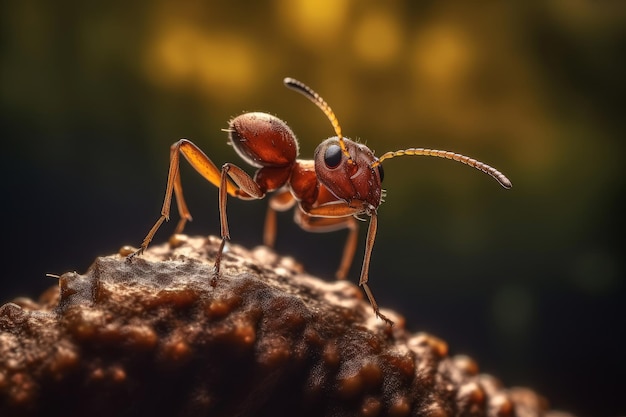 A red ant on a piece of wood