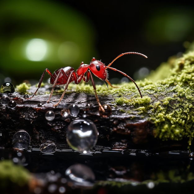 A red ant on a rock macro photography