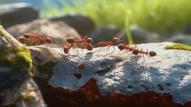 red ants are walking