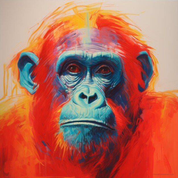 Photo red ape orangutan painting in the style of martin ansin