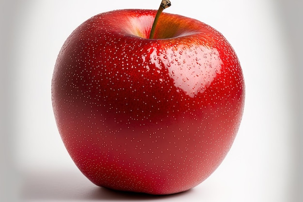 Red apple in close up isolated on a white backdrop