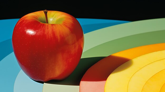 Photo red apple on colorful geometric background