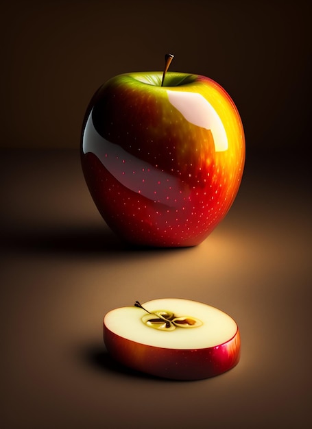 Photo a red apple in a cut out apple