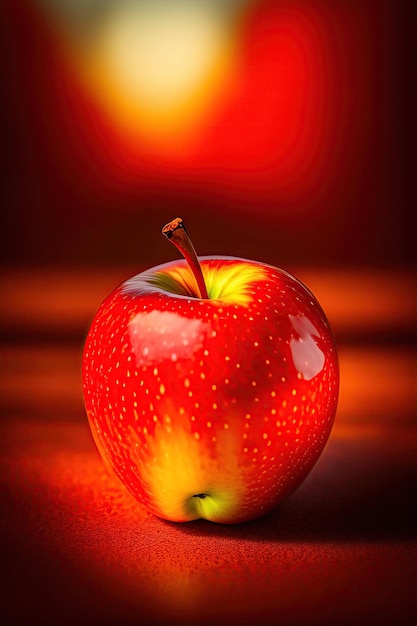 Red apple on dark wooden background Autumn harvest Selective focus