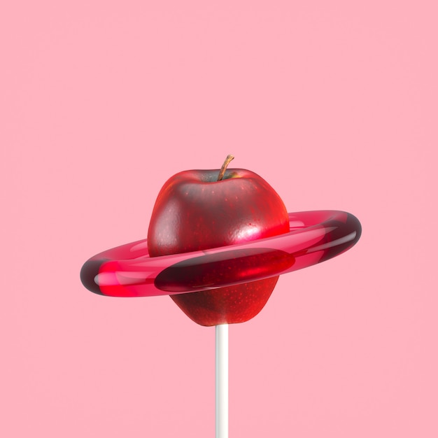 Red Apple Fruit Candy. Минимальная фруктовая идея. 3D визуализация.