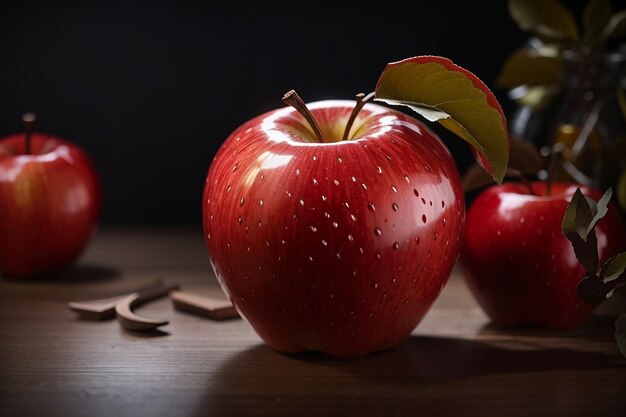 Red apple fruit in a low light