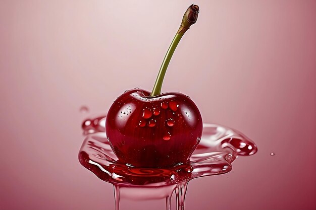 a red apple is in a bowl of water with water drops