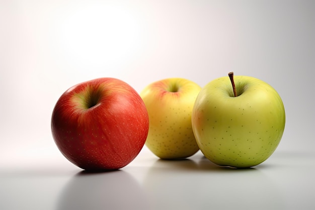 A red apple is next to a green apple.