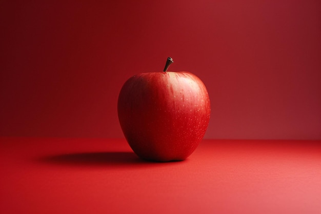 a red apple on a red surface