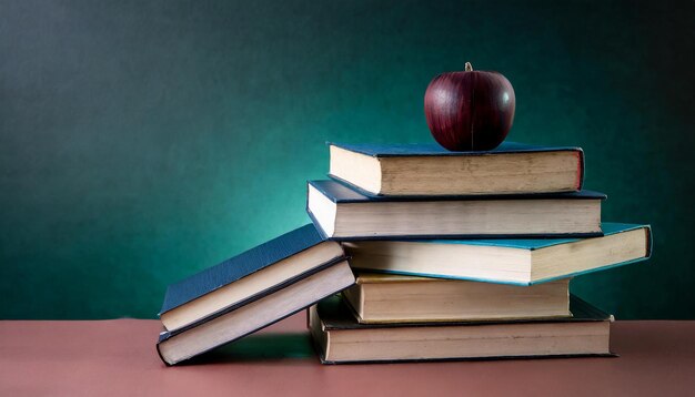 Photo a red apple sits on top of a stack of books