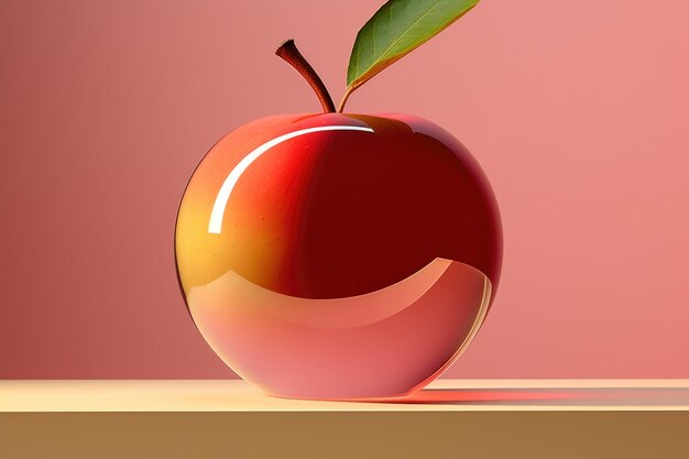 A red apple sitting on top of a table crystal apple