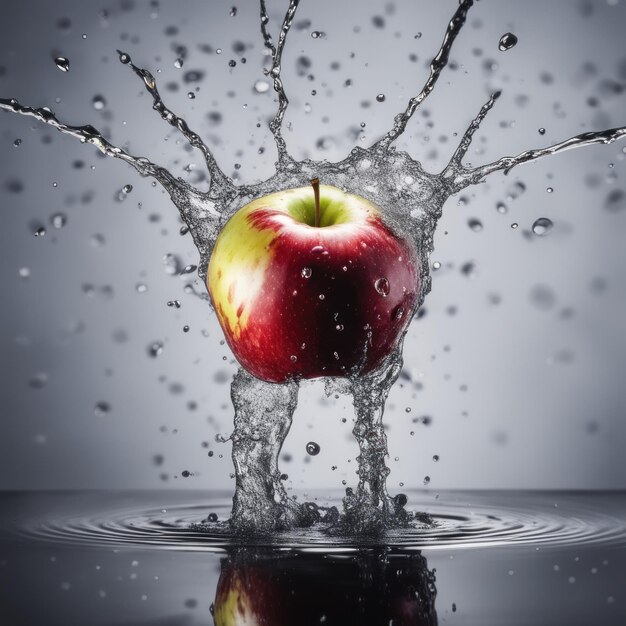 Photo red apple and a splash of water