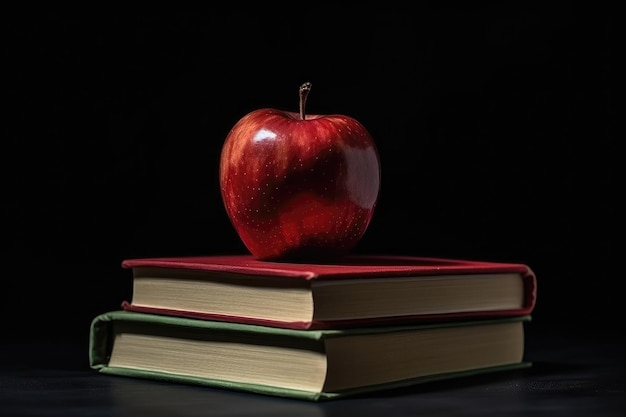 Red Apple On Stack Of Books Generative AI