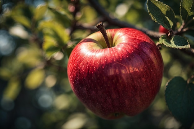 Red apple in a tree