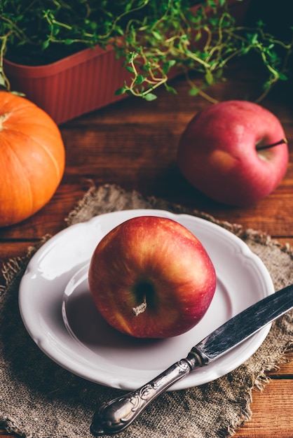 Red Apple on White Plate