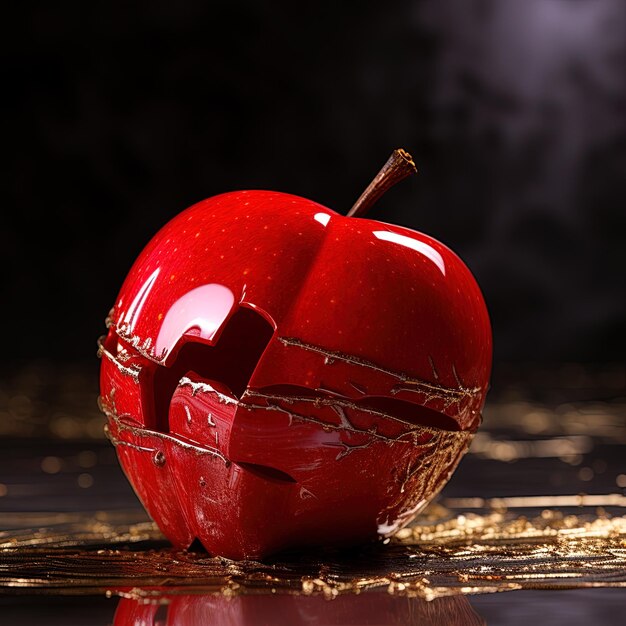 a red apple with a broken stem on the bottom