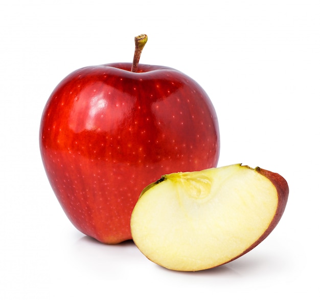 Red apple with cut piece isolated on white space