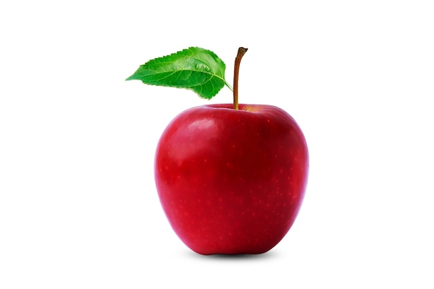 Red apple with green leaf isolated