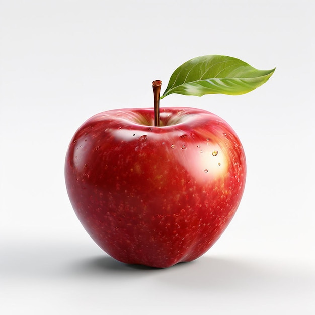 a red apple with a green leaf on it