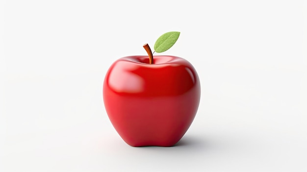 A red apple with a green leaf on it