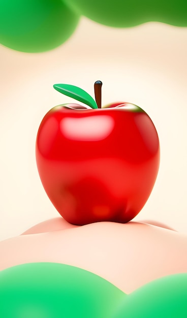 A red apple with a green leaf on it