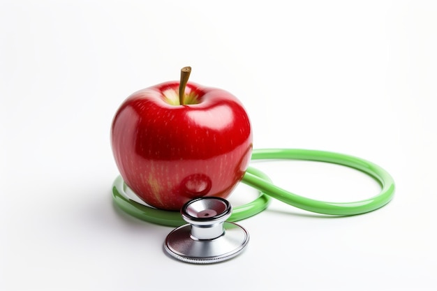 Red Apple With Green Stethoscope On a White or Clear Surface PNG Transparent Background