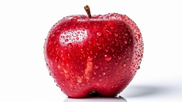 Red apple with half in water drops isolated on a white background Generative Ai