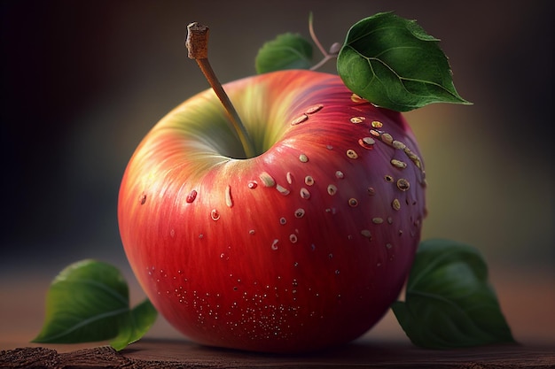 AIが生成した葉っぱのある赤いリンゴ