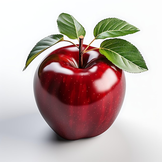 Red apple with leaf isolated on white background