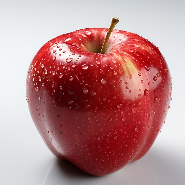 Red apple with leaf isolated on white background