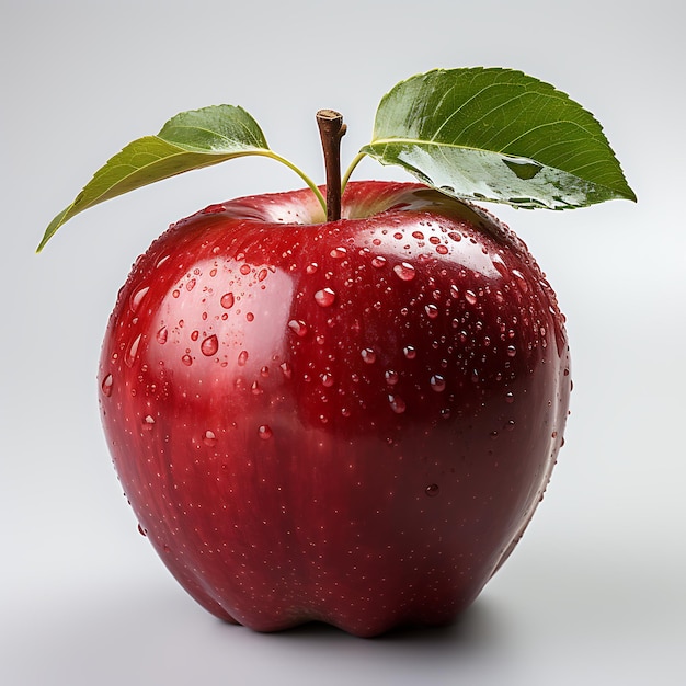 Red apple with leaf isolated on white background