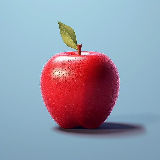 a red apple with a leaf on it is shown.