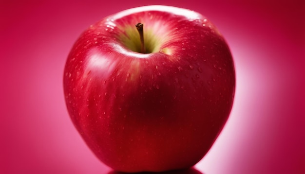 A red apple with a stem and a bite taken out of it