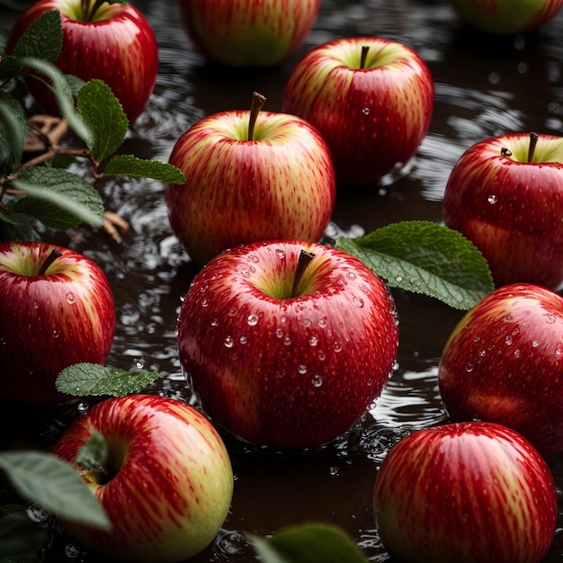 Red Apple with Water Droplets