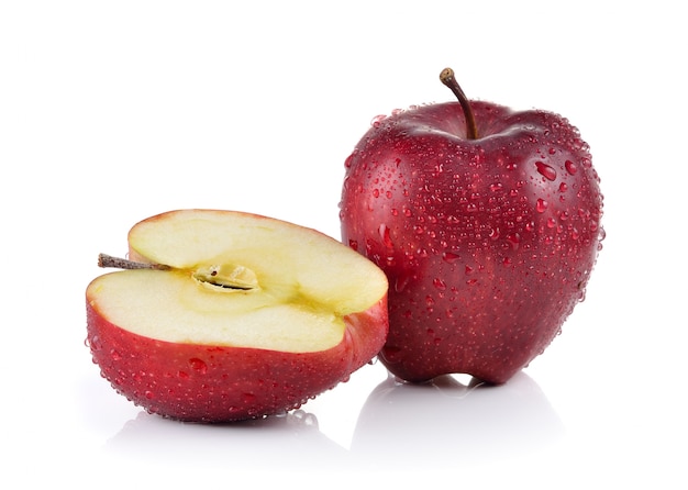 red apple with water drops isolated