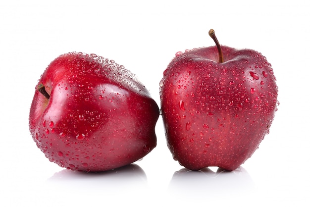 red apple with water drops isolated