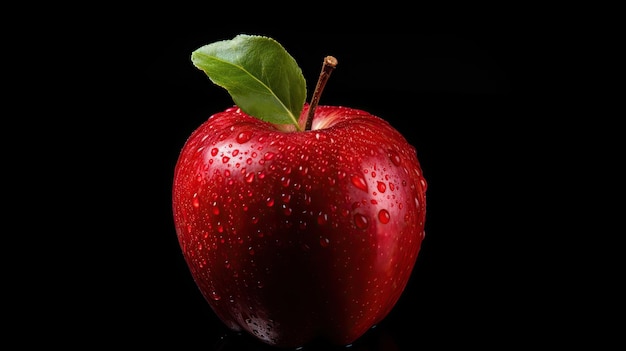 A red apple with water drops on it.