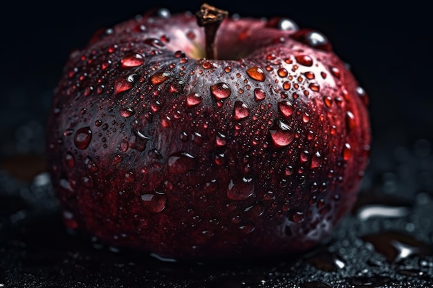 A red apple with water drops on it