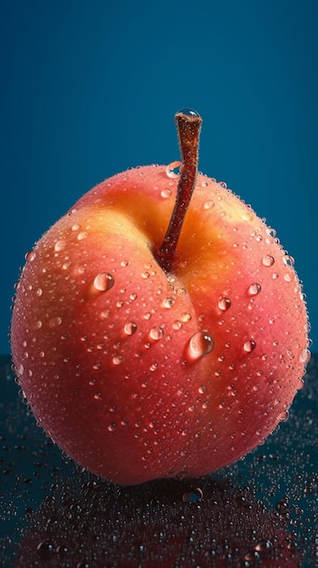 красное яблоко с каплями воды на нем
