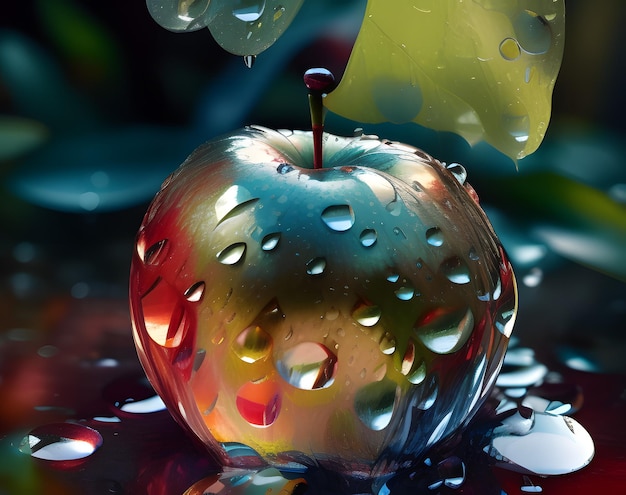 A red apple with water drops on it