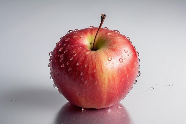 Red apple with water drops on white background